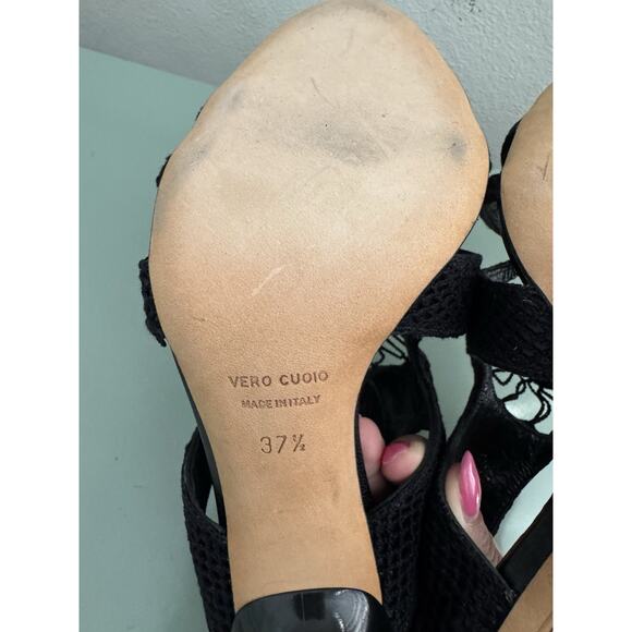 Liz Carine High Heel Sandals Black Crochet Vintage Y2K Sz 37.5 7 EUC Designer - Picture 6 of 8